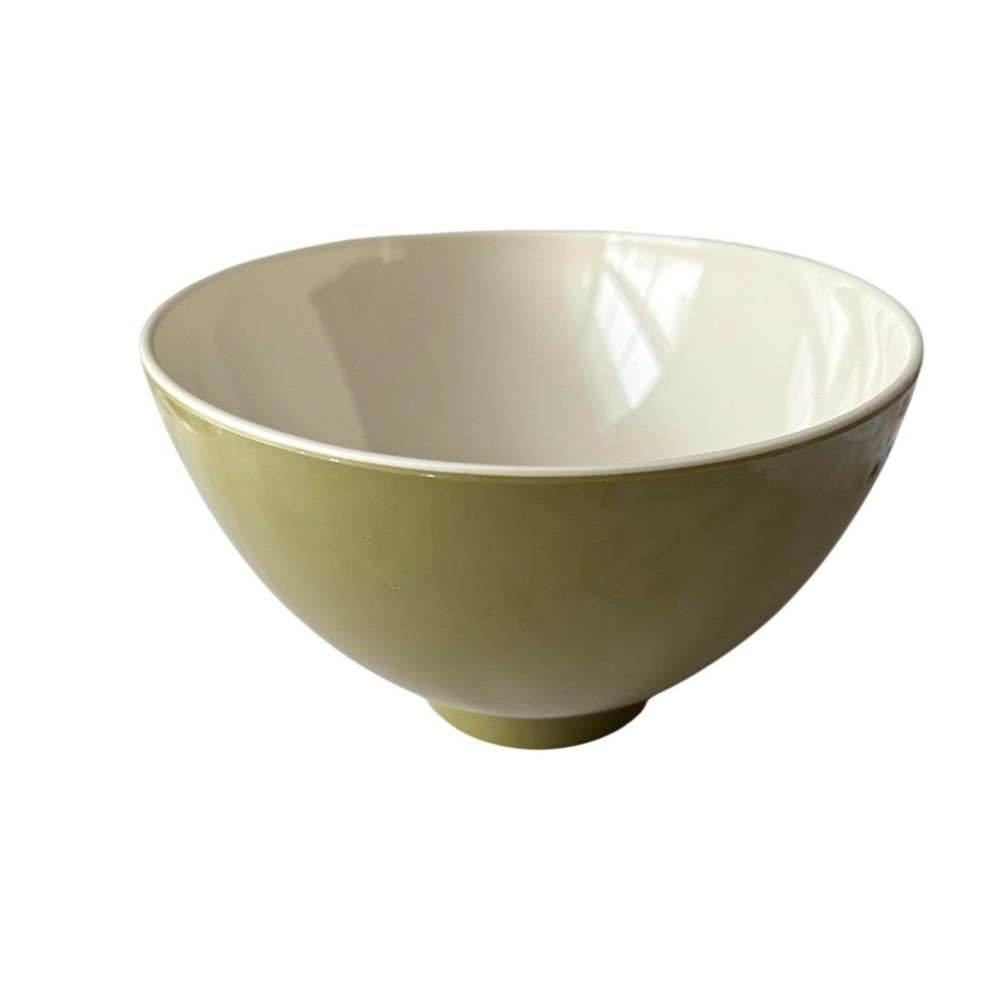 Vintage 70s Avocado Green Melamine Pedestal‎ Bowl — Olive Branch Oval Melmac - Picture 7 of 9
